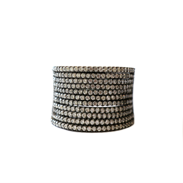 Eleven Line Cubic Zirconia Ring  Oxidized Gold over Sterling Silver