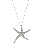 Starfish Cubic Zirconia Large Pendant Necklace  White Gold Plated