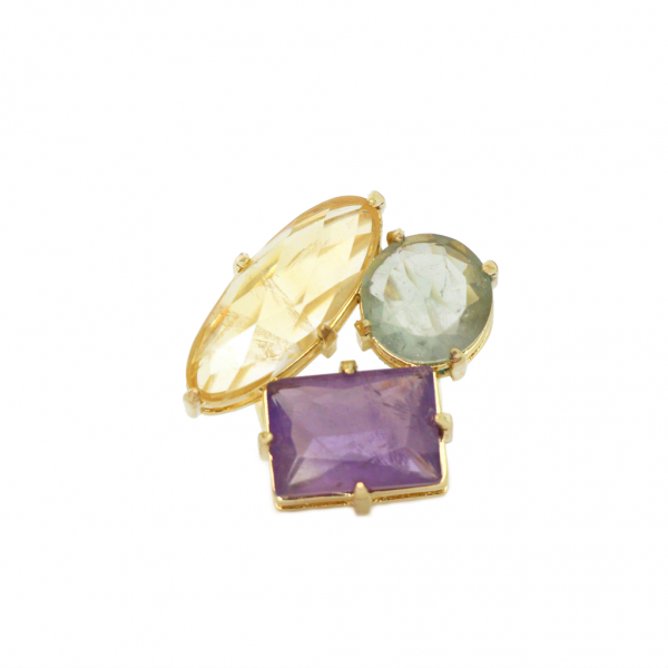 Amethyst, Prehnite and Citrine Stone Ring  Yellow Gold Plated  Size 7