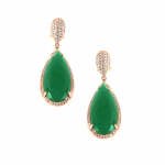 Green Onyx and Cubic Zirconia Tear Drop Pierced Earrings  Rose Gold Plated  2" L X 1 1/2" W