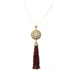 Long Chain with Round Flower Pendant with Cubic Zirconia and Ruby Fringe  Yellow Gold Plated