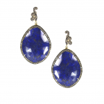 Vintage Teardrop Earrings  Lapis Lazuli Diamonds Post Back Gold 2 5/8" drop, 1 1/2" width
