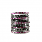 Cylinder Pink & Black Swarovski Crystal Ring  Oxidized Gold Plating