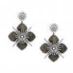 Spectrolite Gem Flower Cubiz Zirconia Pierced Earrings  Black Rhodium