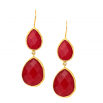 Ruby Double Drop Earrings  Yellow Gold Plated