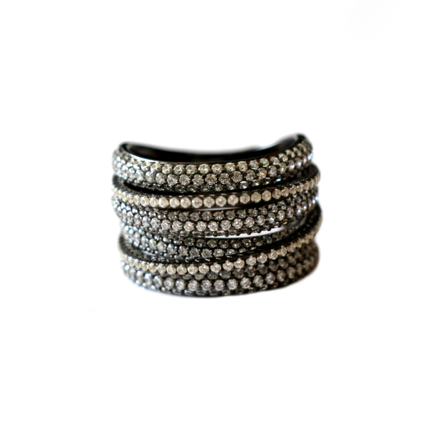3D Layered Cubic Zirconia Ring  Oxidized over Sterling Silver  Size 7