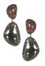 Red and Grey Sapphire and Real Diamond Double Teardrop Pierced Earrings   Yellow Gold