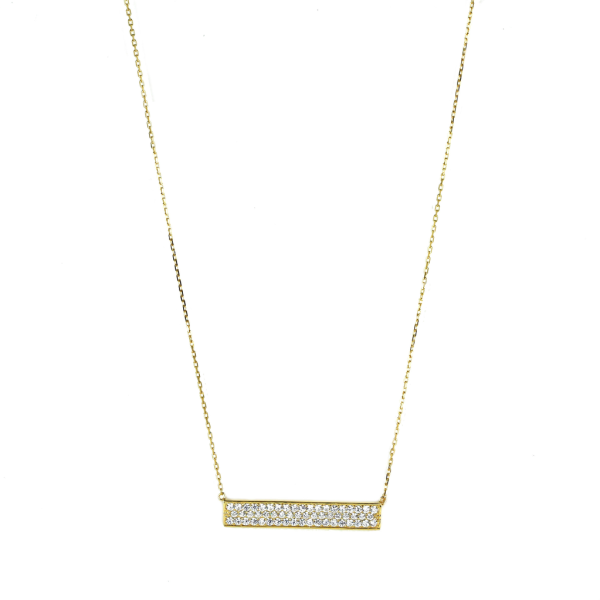 Baguette Necklace with Swarvoski Crystals  Yellow Gold Plated  16" Length  1 1/4" Baguette Length