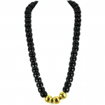 Black Wooden Disk with Three Brass Ball Necklace