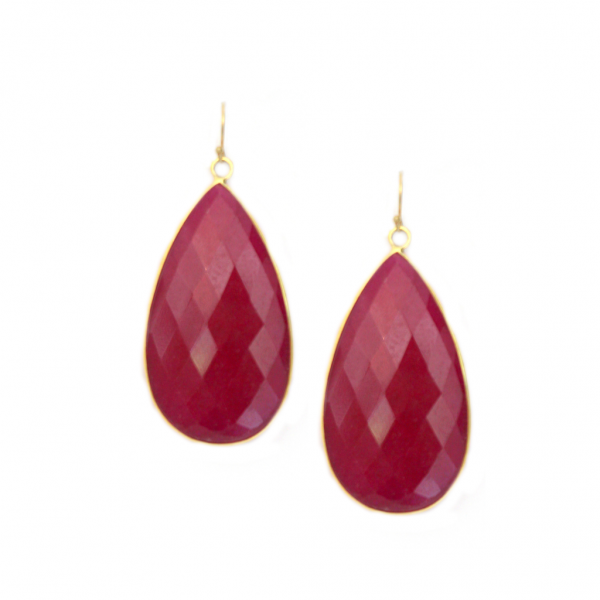 Teardrop Ruby Earrings  24kt Yellow Gold over Sterling Silver