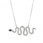 Cubic Zirconia Snake Pendant with Faux Ruby Eyes     Sterling Silver