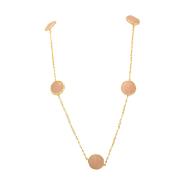 Brass Necklace with Rose Quartz Stones