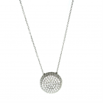 Pave Cubic Zirconia Disc Pendant Necklace  White Gold Plated over Silver