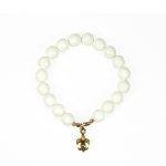 Chalcedony Stretch Bracelet with Fleur Di Lis Pendant
