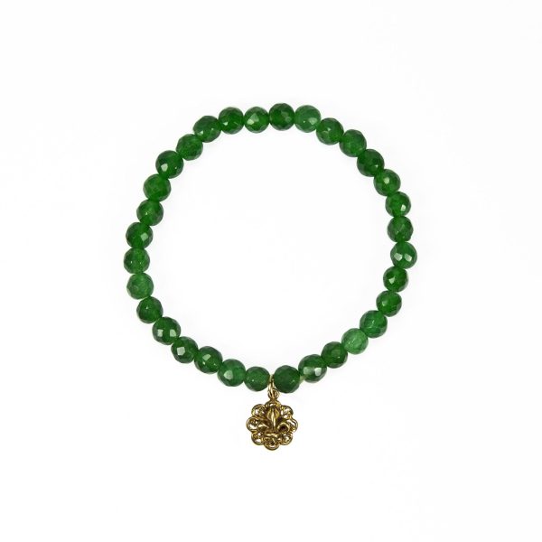 Emerald Stretch Bracelet with Fleur Di Lis Pendant