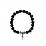 Black Onyx Stretch Bracelet with Feather Pendant