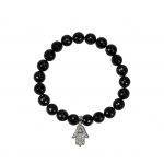Black Onyx Stretch Bracelet with Hamsa Pendant