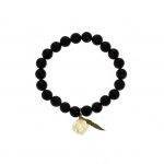 Black Onyx Stretch Bracelet with Flower & Feather Pendant