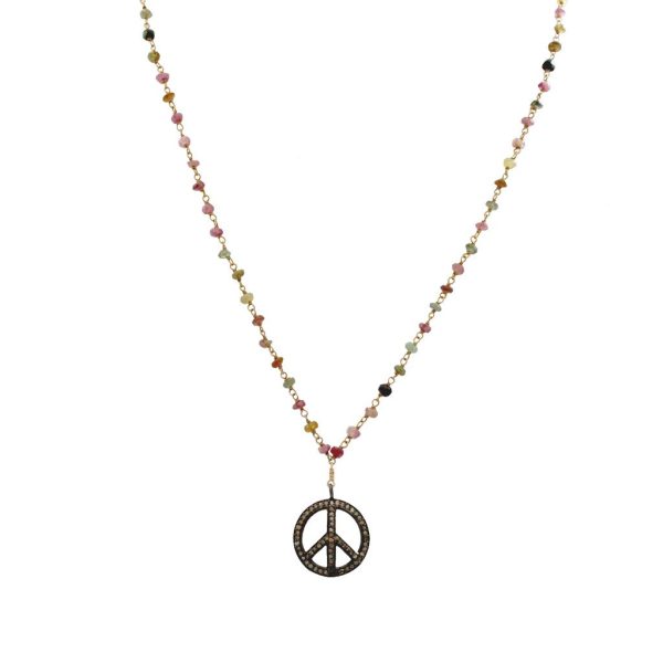 Multi-color Beaded Necklace with Medium Size Peace Pendant