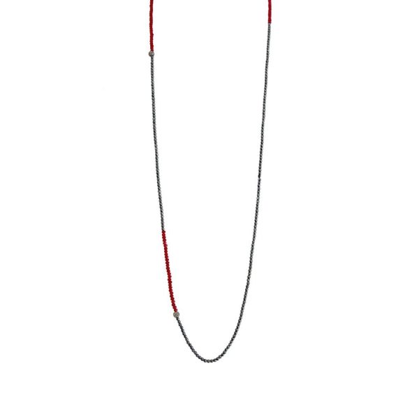 Hematite and Ruby Beaded Necklace