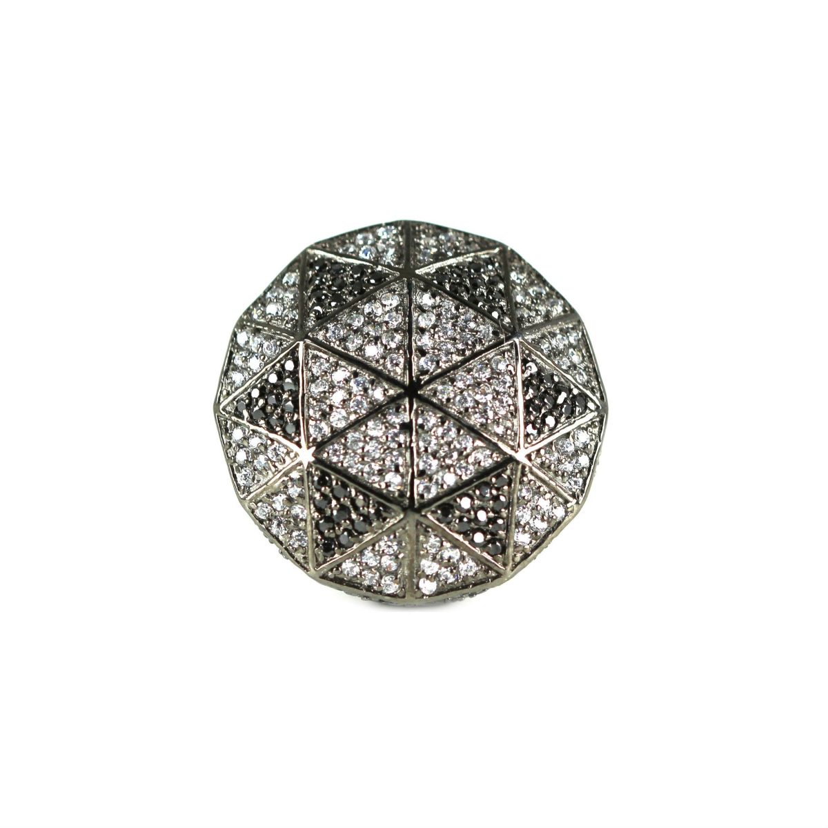 Triangle Dome Round Cubic Zirconia Ring  Oxidized Gold Plated