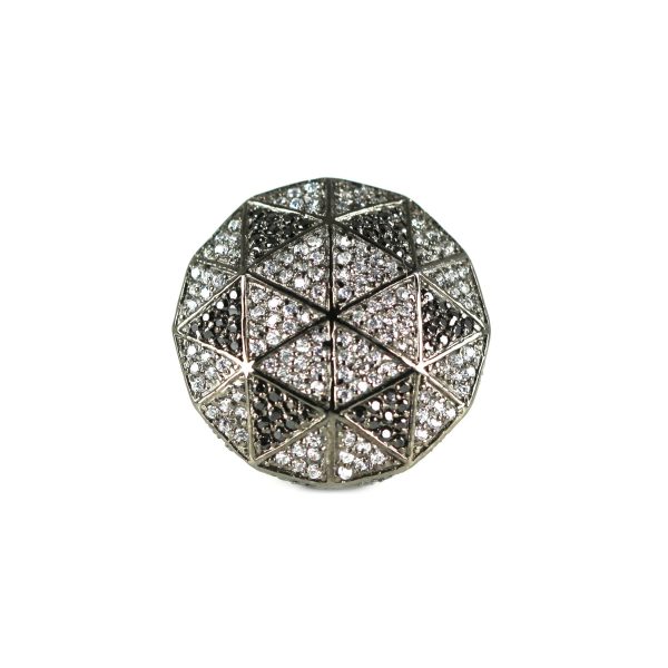 Triangle Dome Round Cubic Zirconia Ring  Oxidized Gold Plated