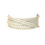 White Leather Wrap Bracelet with Yellow Gold Plated Studs  33" Length