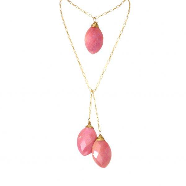 Lariat Fuchsia Agate Stone Necklace Gold Plated Chain