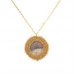 Hand Made Croche Necklace with Brown Smoke Quartz  Yellow Gold Plated