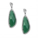 Emerald and Cubic Zirconia Drop Earrings  Oxidized Gold Plated