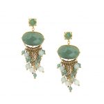 Chandelier Green Onyx Drop Earrings  Yellow Gold Plated