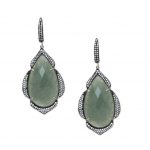 Faceted Green Aventurine and White Cubic Zirconia Earrings  Rhodium and Black Rhodium Plated