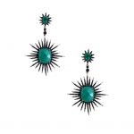 Star Bursting Green Stone Double Drop Earrings