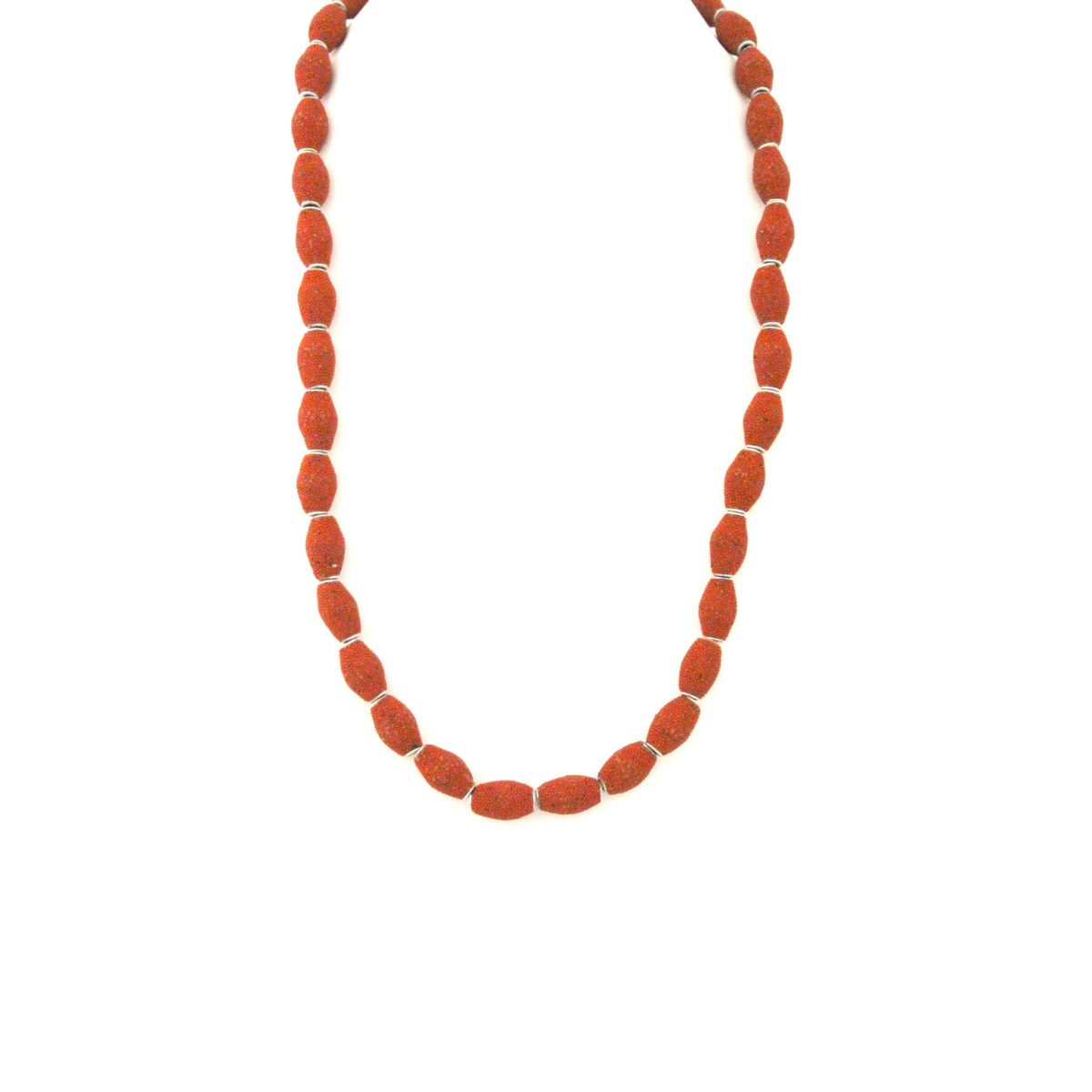 Short Red Kashmiri Oval Bead Necklace