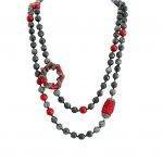 Agate and Coral Beaded Necklace with Pave Rope Pendant