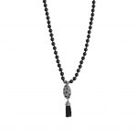 Matte Onyx Beaded Necklace with Pave Tassel Pendant