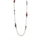 Pearl Beaded Necklace with Pave Coral Pendants