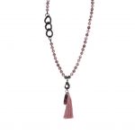 Long Lavender Bead Necklace with Pink Tassel