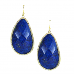 Lapis Lazuli Sapphire and Cubic Zirconia Drop Pierced Earrings  Yellow Gold Plated