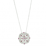 Round Filigree Cubic Zirconia Necklace with Pink Crystals  White Gold Plated over Silver