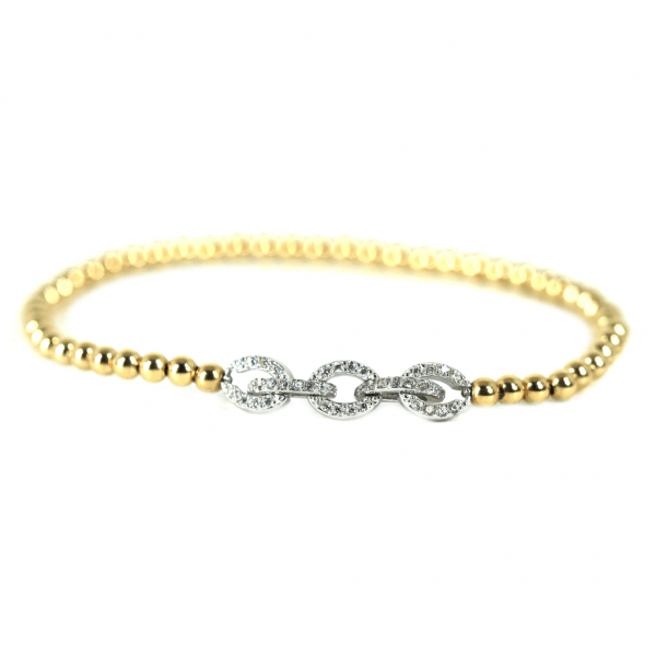 Three Link Cubic Zirconia Bracelet  Yellow Gold Plated with Silver Pendant