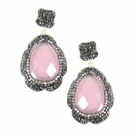 Pink Quartz and Swarovski Crystal Drop Pierced Earrings  Sterling Silver