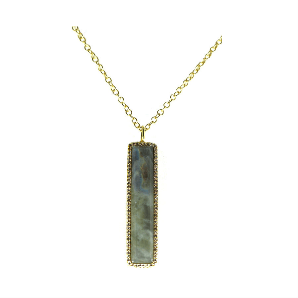 Labradorite Stone with Cubic Zirconia  Yellow Gold Plated