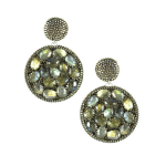 Circle Swarovski Crystal and Labradorite Stone Pierced Earrings  White Gold Plated
