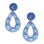 Large Open Blue Chalc Slice Swarovski Crystal Teardrop Clip Earrings