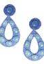 Large Open Blue Chalc Slice Swarovski Crystal Teardrop Clip Earrings