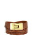 Genuine Beige Lizard and Metal Double Bracelet  Yellow Gold Plated