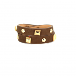 Leather Brown and Gold Studded Wrap Bracelet  15" Length