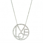 Round LOVE Pendant with Cubic Zirconia Necklace White Gold Plated