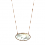 Oval Mother of Pearl with Cubic Zirconia Surrounding Necklace  Rose Gold Plated